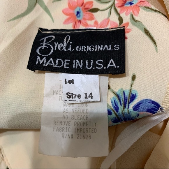 Vintage Breli Originals Made In The USA Yellow Belted Floral Print Dress Size 14 - Picture 9 of 12